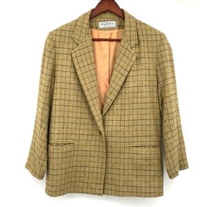 Vintage Dumas Blazer Women’s 12 Boyfriend Oversized Tan‎ Plaid Academia Preppy